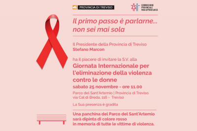 Giornata Contro la Violenza sulle Donne: il 25 Novembre in Provincia una Panchina Rossa dipinta dagli Studenti